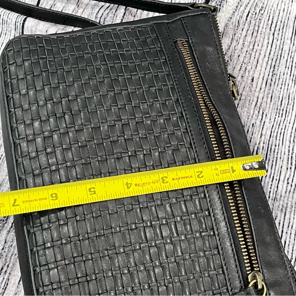 Lucky Brand Black Leather Crossbody Bag, Woven Front, Adj Strap, Zip Closure(s) - Picture 15 of 17